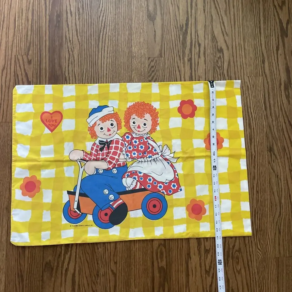 Raggedy Ann & Andy Pillowcase VTG 1970s Yellow 2-Sided Bobbs Merrill Co Bedding